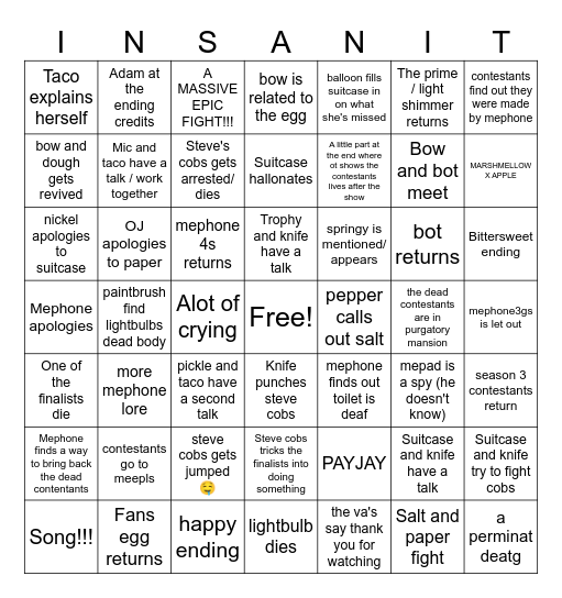 ii finale bingo Card