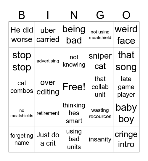 Chawsey bingo Card