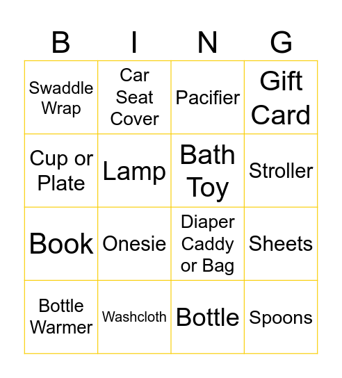 Baby H Gift Bingo Card