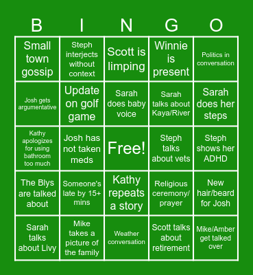 Mulholland Bingo Card