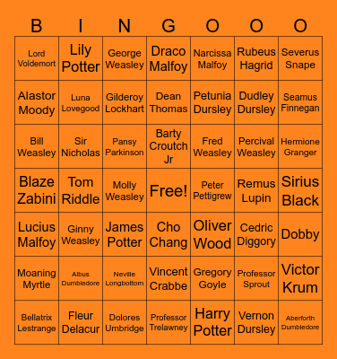 Harry Potter Bingo Card