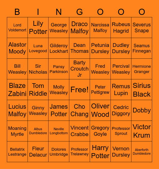 Harry Potter Bingo Card