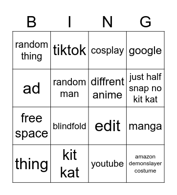 gojo bingo Card