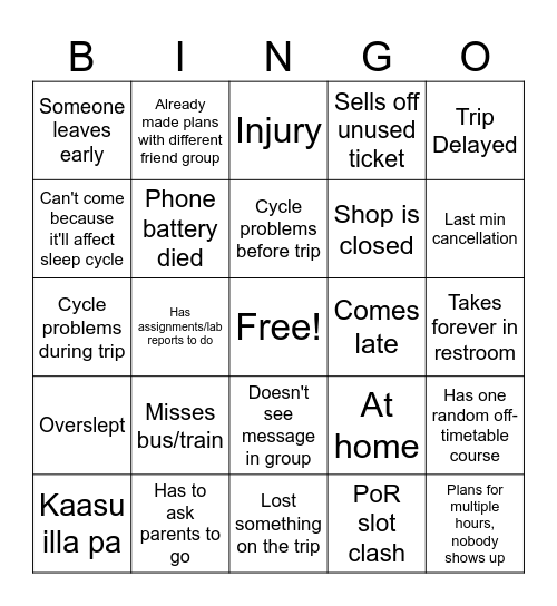 Trip Headache Bingo Board Bingo Card