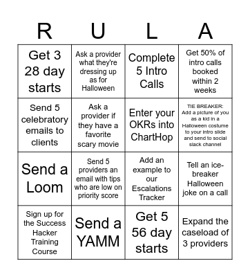 RULA PSA BLACKOUT BINGO! Bingo Card