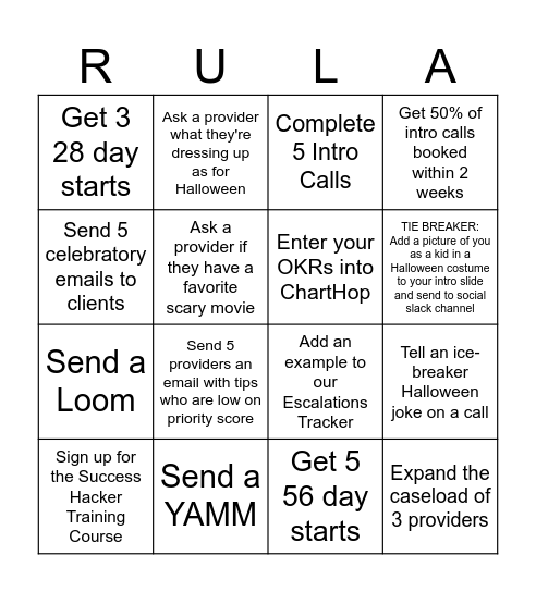 RULA PSA BLACKOUT BINGO! Bingo Card