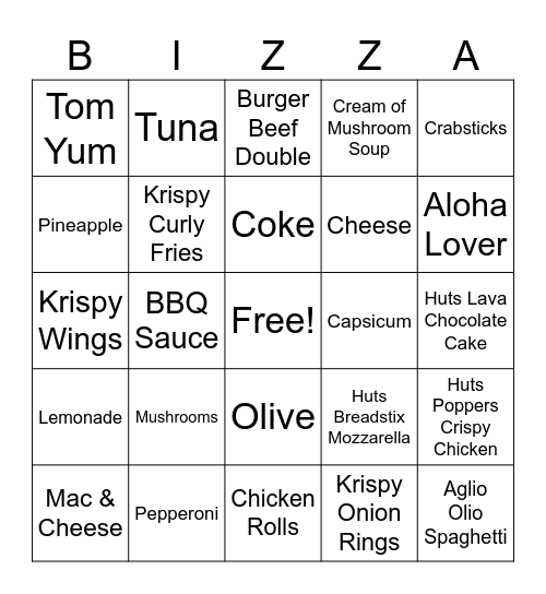 Pizza-Go Bingo Card