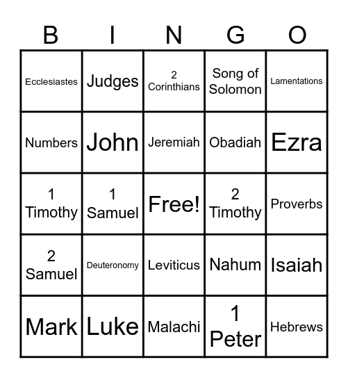 BIBLE BINGO Card