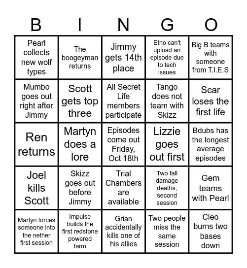 Life Series Bingo! Bingo Card