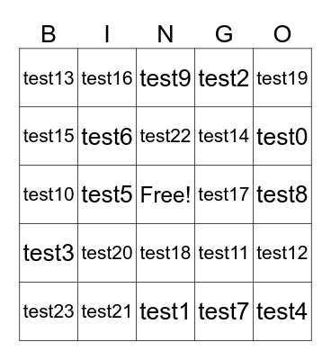 test Bingo Card