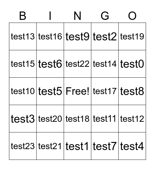 test Bingo Card