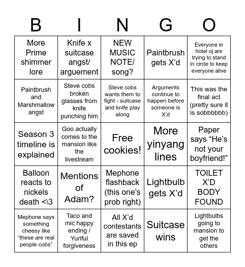 II 17 Bingo Predictions Bingo Card