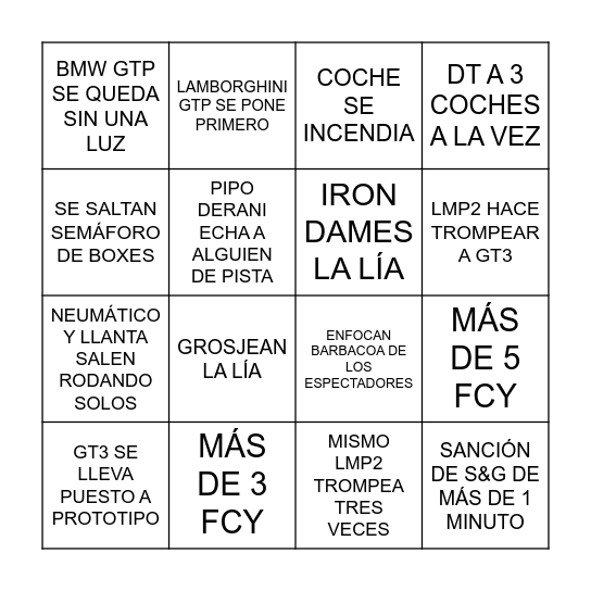 Petit LeMans Bingo Card