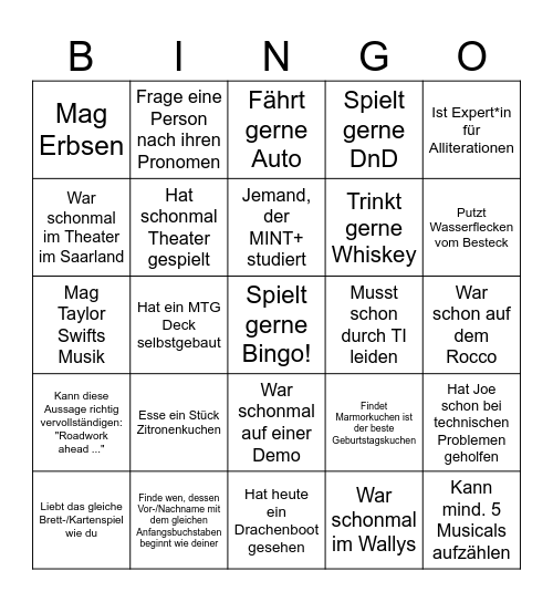 Joe's Birthday Bingo Card