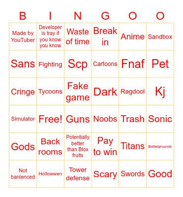 roblox Bingo Card