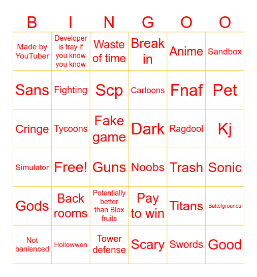 roblox Bingo Card