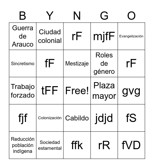 Colonización en América Bingo Card