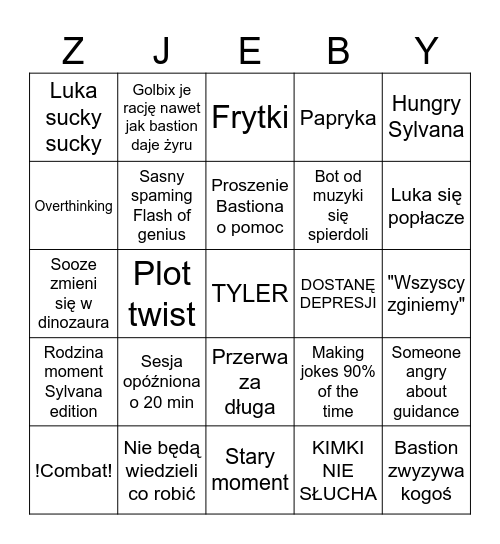 Today DND sesh Bingo Card
