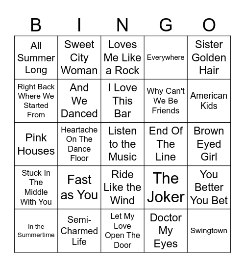 Feeling Good Songs Bingo Card