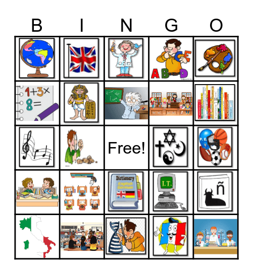 Bingo School Subjects Bingo Card