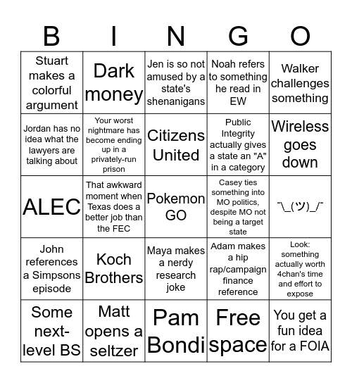 State Brown Bag Bingo Card
