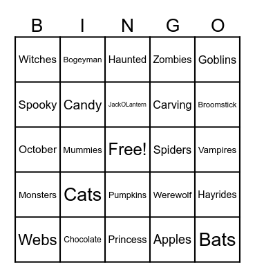 Halloween Bingo Card