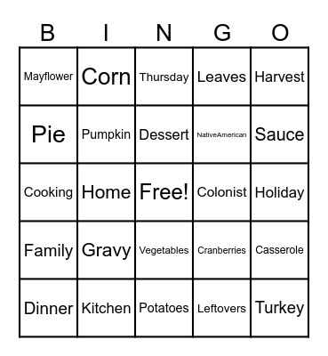 Thanksgiving Bingo Card