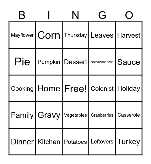 Thanksgiving Bingo Card