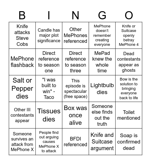 CTC's Inanimate Insanity Episode 17 predictions Bingo Card