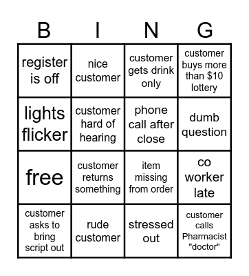 paper mill pharmacist/gift shop bingo Card