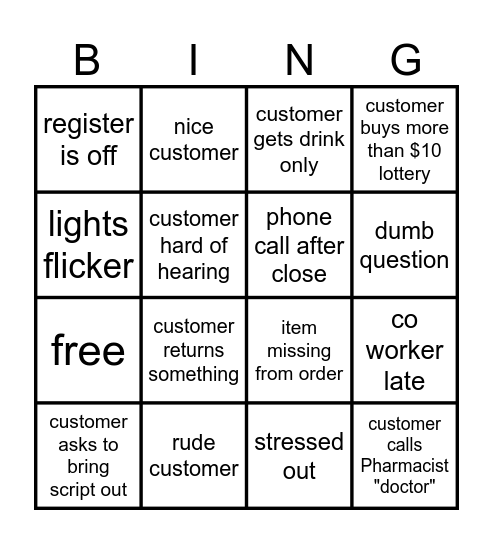 paper mill pharmacist/gift shop bingo Card