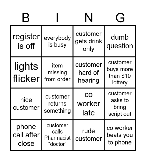 paper mill pharmacist/gift shop bingo Card