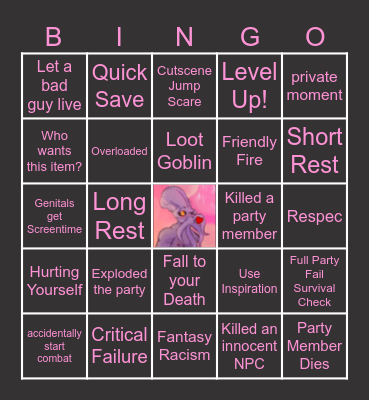 Hentakel Party Baldur's Gate 3 Bingo Card