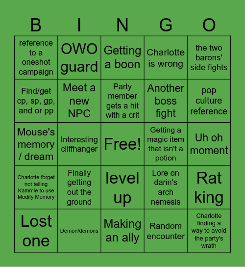 Kammie's Bingo board Bingo Card