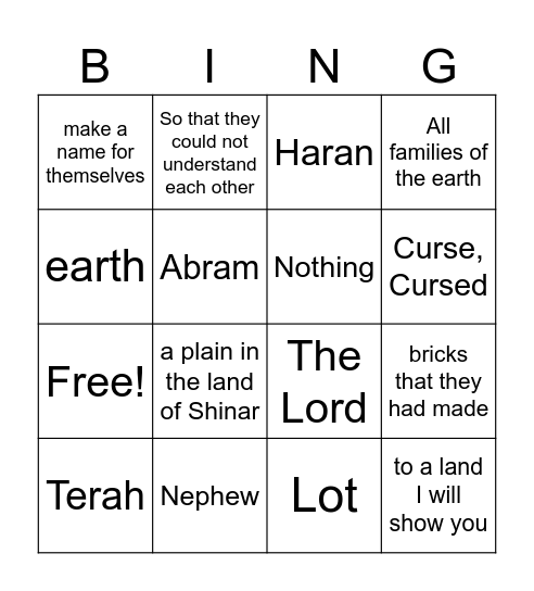 Chapter 11 Bingo Card