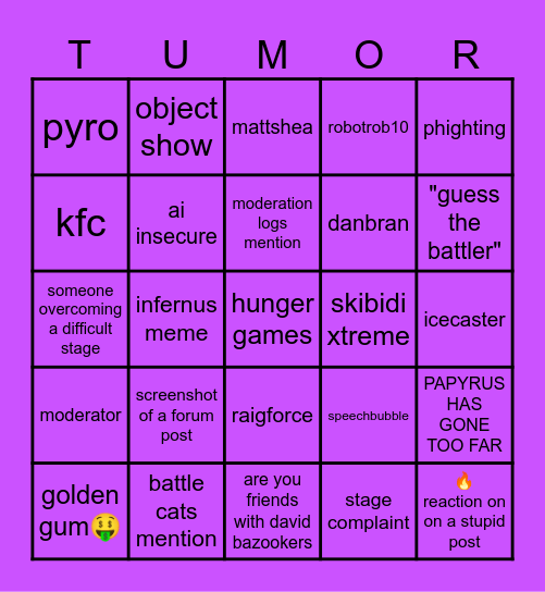 Tumore Media Bingo Card