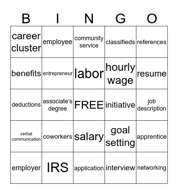 Career Vocabulary BINGO Card