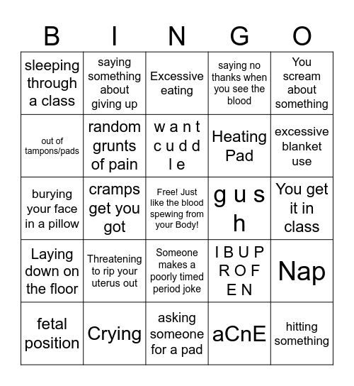 Period Bingo Card