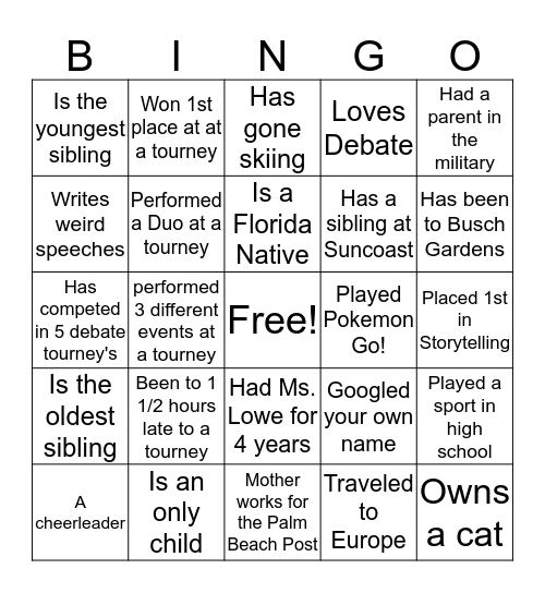 Debate Bingo Mixer Bingo Card