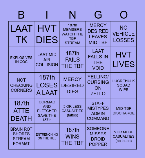 187th BINGO Card