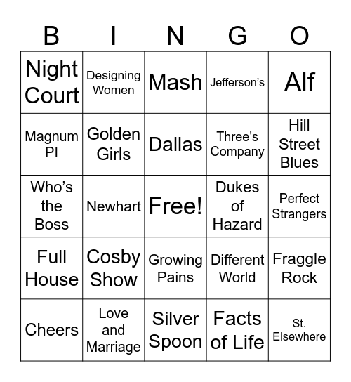 80's TV Theme Songs Bingo Card