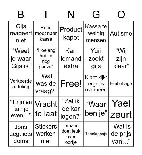 Jumbo bingo Card