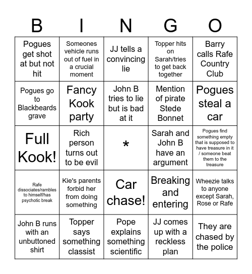 Outer Banks binge night bingo Card