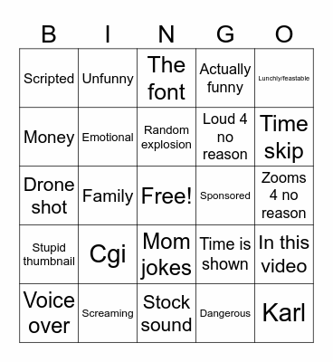 Mr beast bingo Card