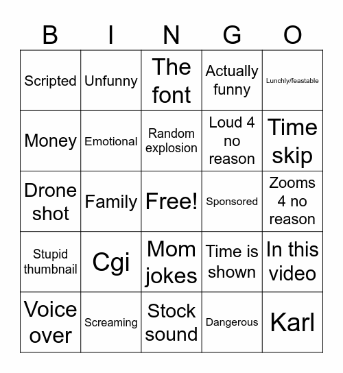 Mr beast bingo Card