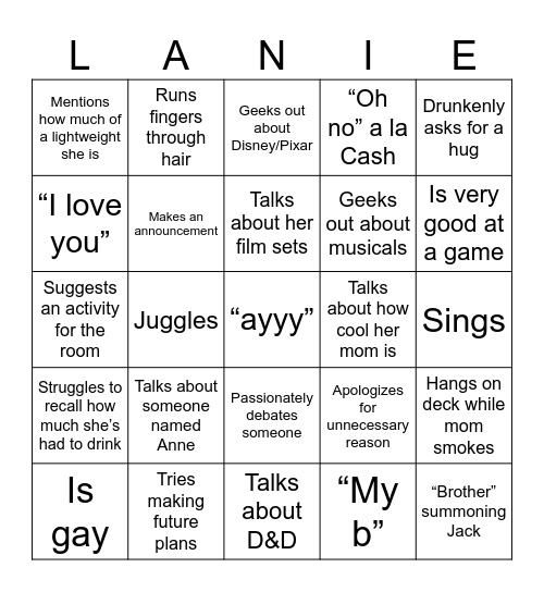 Lanie Bingo Card