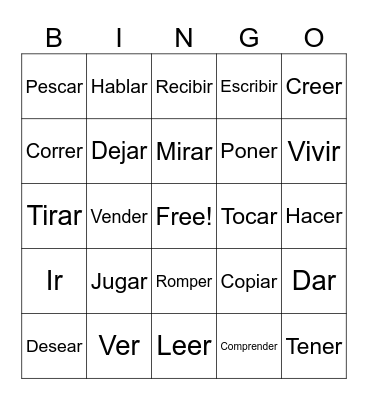 Spanish Class Verbs Bingo Card