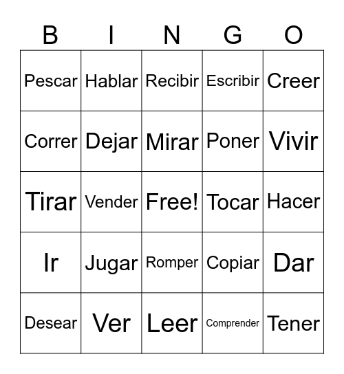 Spanish Class Verbs Bingo Card