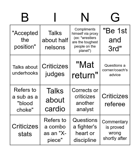 Dominick Cruz Bingo Card