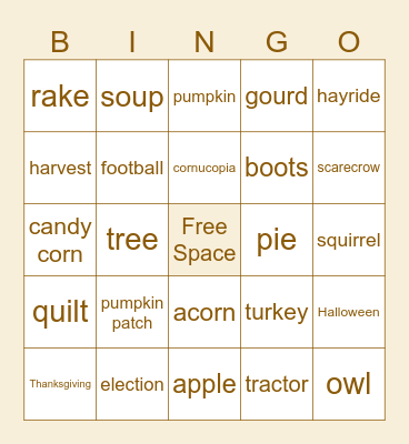 Fall Bingo Card